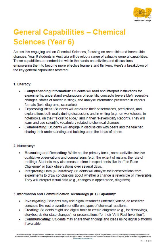 Science - Chemical Sciences: 10 Lesson Plans, covering up to 20 lessons + 1 Summative Assessment and FREE Student Workbook (Year 6)