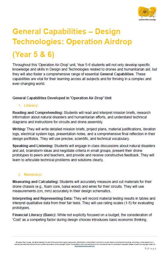 Design Technologies - Operation Airdrop: Lesson Plans (10 Lessons) + 1 Summative Assessment Task + FREE Student Design Portfolio Workbook (Year 5)