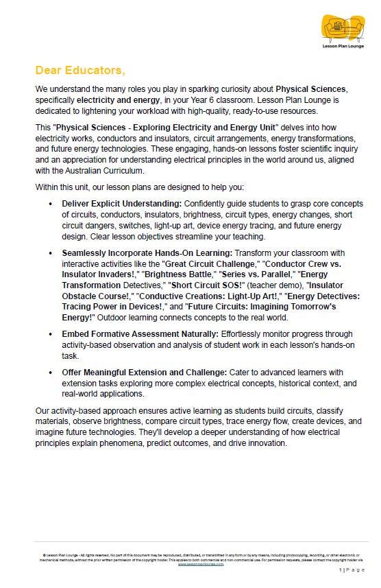 Science - Physical Sciences: 10 Lesson Plans + 1 Summative Assessment and FREE Student Workbook (Year 6)