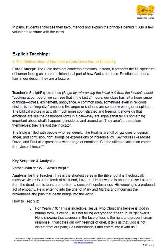 Studies of Religion - Emotional Intelligence & Biblical Wisdom: 10 Lesson Plans + 1 Summative Assessment + FREE Student WORKBOOK (Yr 7-12)