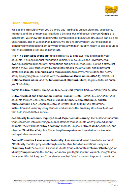 Biological Sciences - Invertebrates Insects, Arachnids and Mollusks - Year/ Grade 3-6