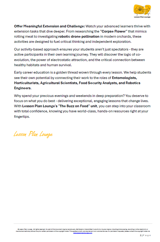 Biological Sciences - Pollinators Bees Butterflies and their role in food - Year/ Grade 2-4