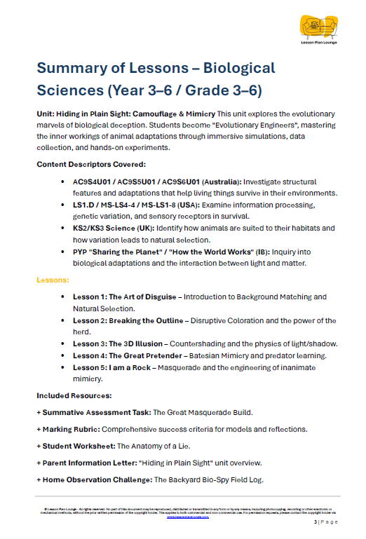 Biological Sciences – Camouflage & Mimicry, Hiding in Plain Sight - LESSON PLANS