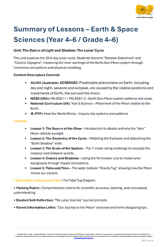 Earth & Space Sciences - Moon Phases The Lunar Cycle Explained - Year/ Grade 4-6