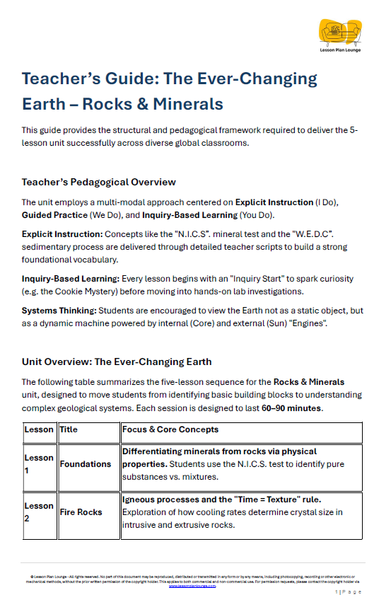 Earth & Space Sciences - Rocks & Minerals Igenous, Sedimentary and Metamorphic - Year/ Grade 4-8