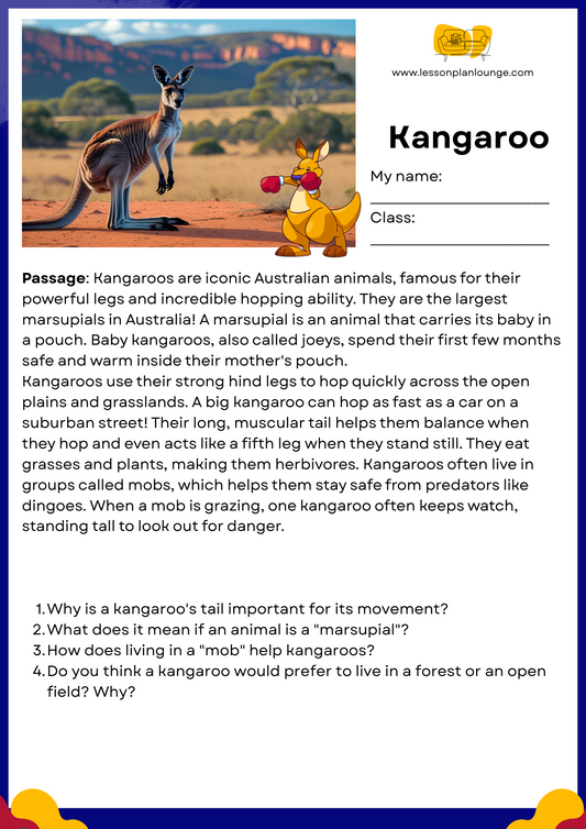 FREE Download - English - Reading - Passages – Kangaroo