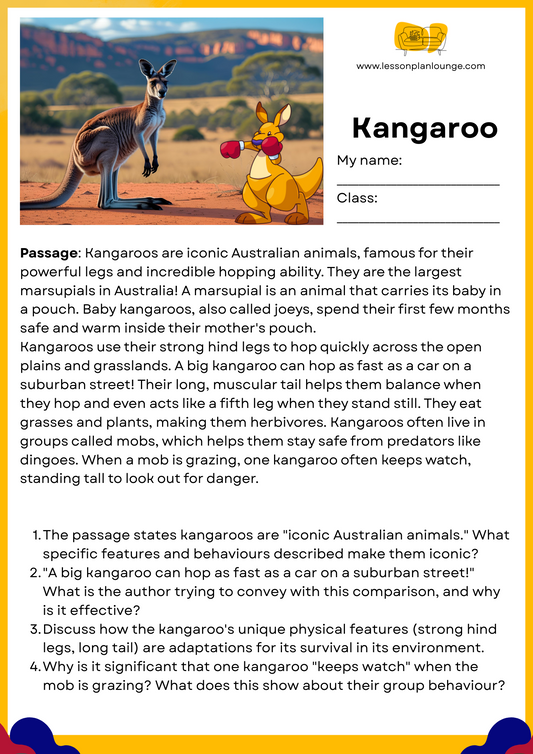 FREE Download - English - Reading - Passages – Kangaroo