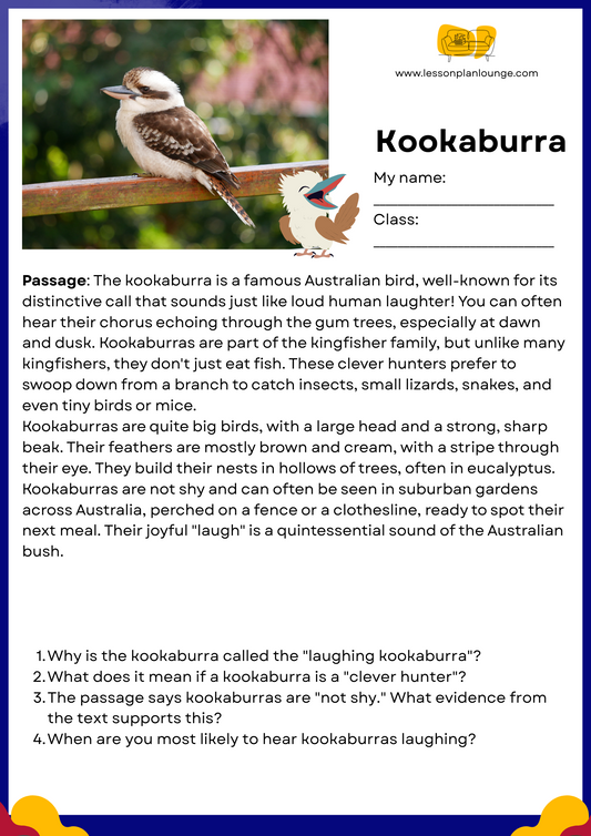 FREE Download - English - Reading - Passages – Kookaburra