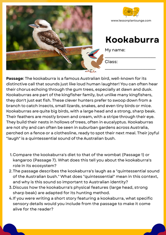 FREE Download - English - Reading - Passages – Kookaburra