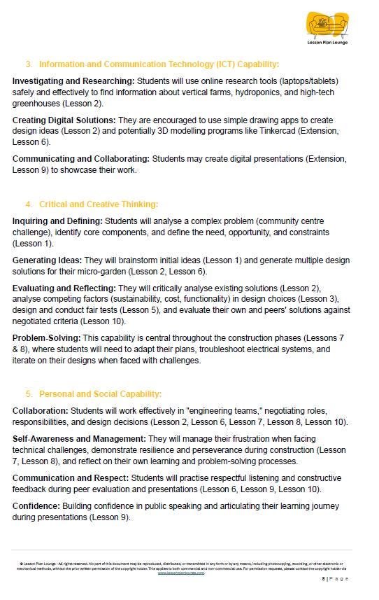 Educational document outlining a curriculum for investigating and researching, creating digital solutions, communicating, and collaborating.