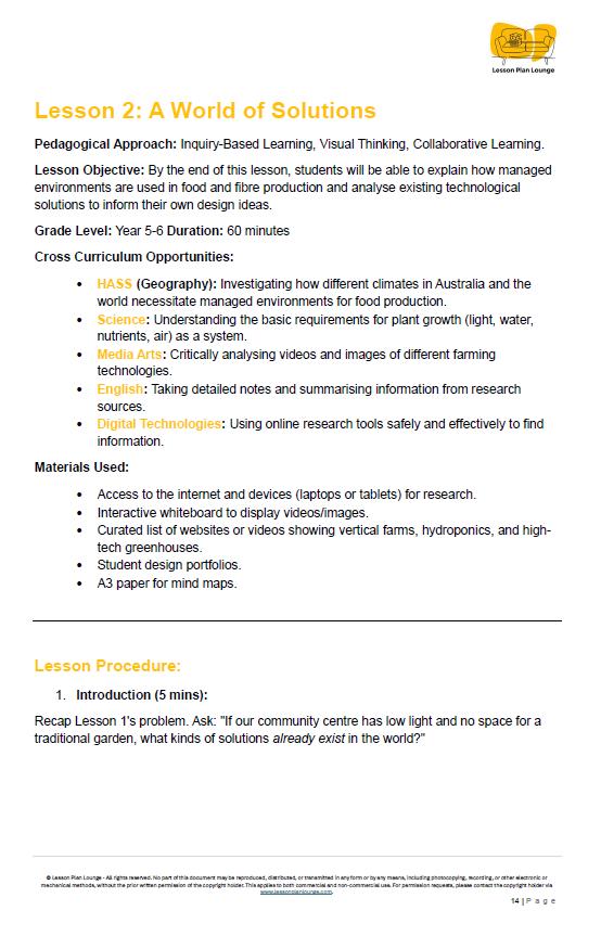 Educational lesson plan document with text and logos on a white background