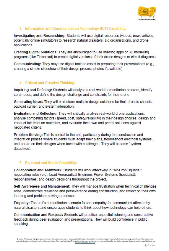 Educational document outlining a curriculum for drone technology with text and logos.
