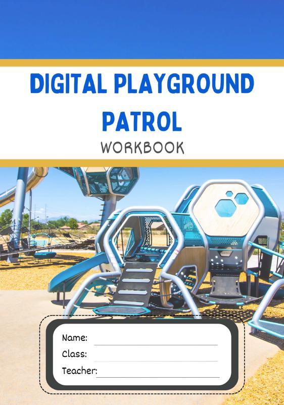 Digital Playground Patrol Workbook with playground equipment on a blue background