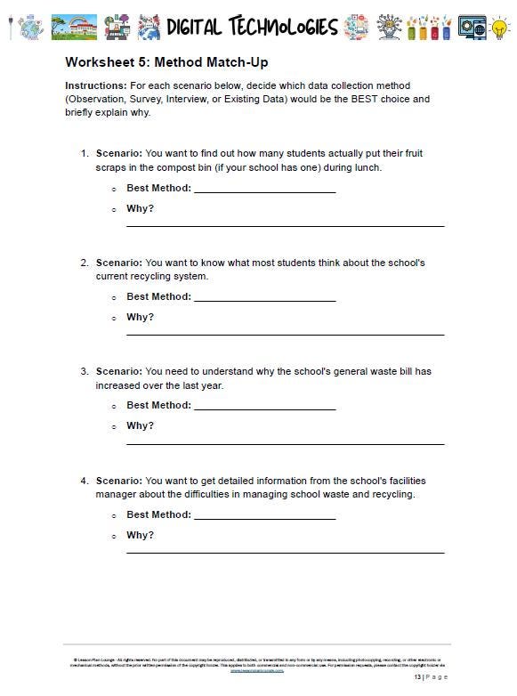 Lesson Plan Lounge - Digital Technologies - School recycling Tracker - Year 7 to 8