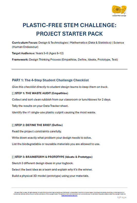 Lesson Plan Lounge - FREE Design Unit - Plastic FREE STEM Challenge