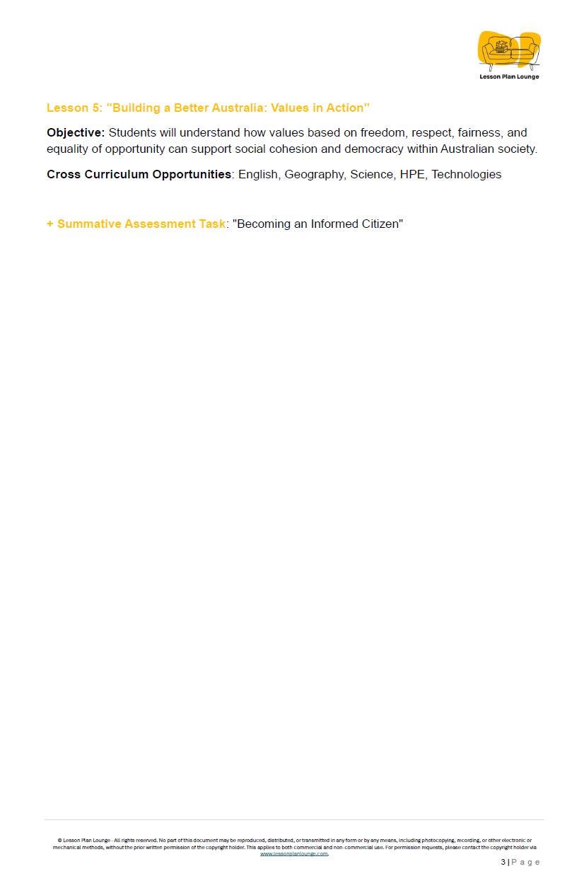 Educational document with text about values-based education and curriculum opportunities.