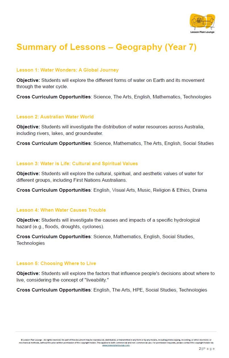 Summary of Geography lessons for Year 7 on a white background