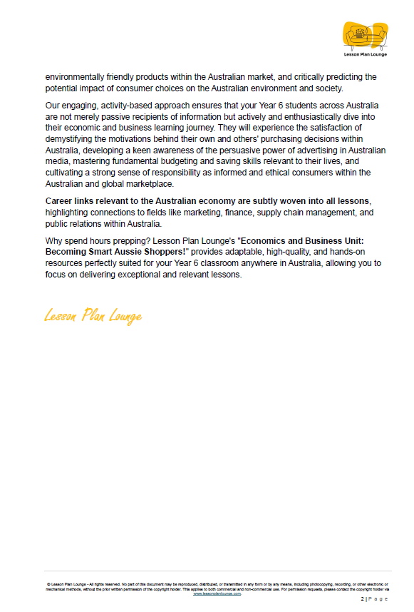 Text document with educational content about Year 6 students' learning experience in Australia, featuring a logo at the top.