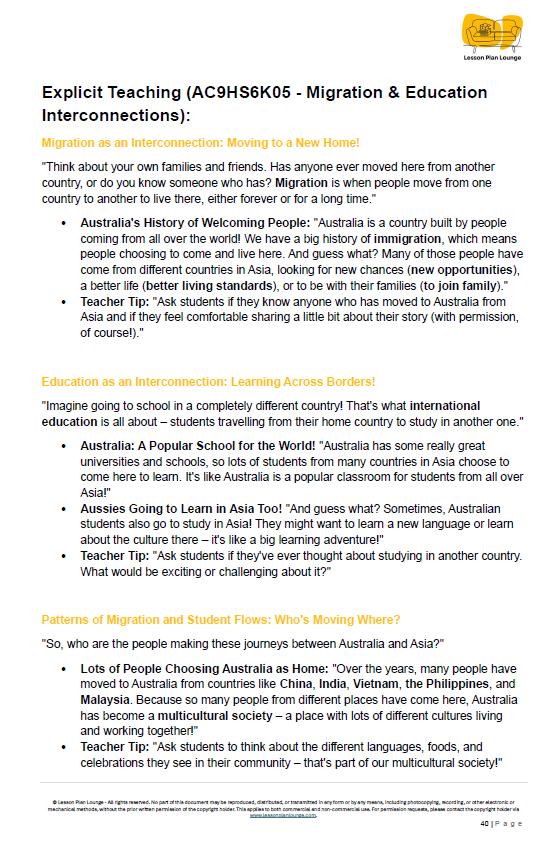 Educational document on migration and education interconnections with a logo at the top right corner.