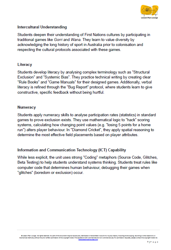 Educational document on intercultural understanding, literacy, numeracy, and ICT capability with a logo at the top right corner.