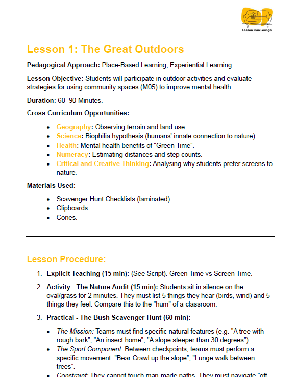 HPE - Unit 4: Operation Wild Earth - LESSON PLANS + Student Workbook - Year 7 & 8