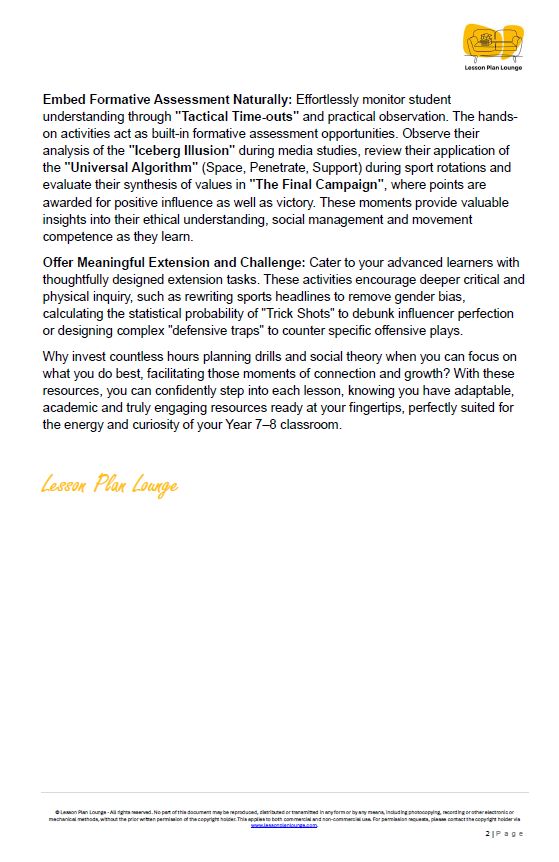 Educational document on embedding formative assessment and offering meaningful extension tasks for students.