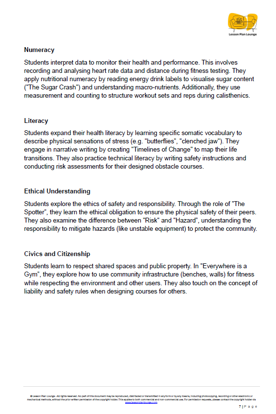 Educational document detailing health and safety topics for students.