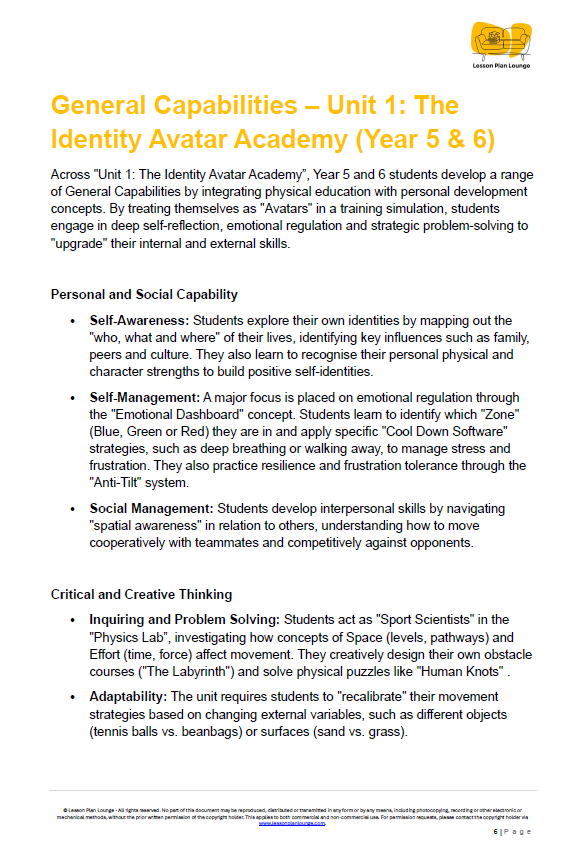 Transform your Year 5-6 Health & PE with this 9-week, Australian Curriculum Version 9.0 aligned "Identity Avatar" unit , which includes a FREE Student Workbook, nine gamified lesson plans , and a "Boss Battle" summative assessment  for just $7.50 AUD.