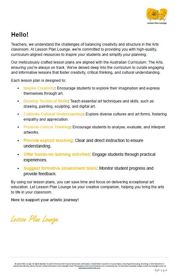 Promotional text for Lesson Plan Lounge with a yellow logo on a white background