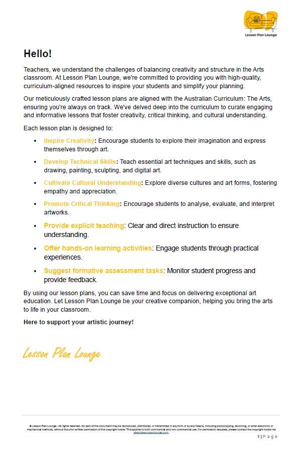 Promotional text for Lesson Plan Lounge with a yellow logo at the top right corner.