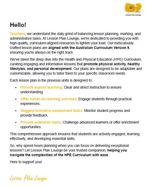 Lesson Plan Lounge - Lesson Plans Health Physical Education – Movement, Physical Activity, Health Education - Foundation Year/ Prep Year/ Kindergarten