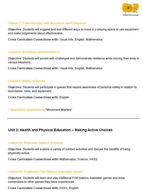 Lesson Plan Lounge - Lesson Plans Health Physical Education – Movement, Physical Activity, Health Education - Foundation Year/ Prep Year/ Kindergarten