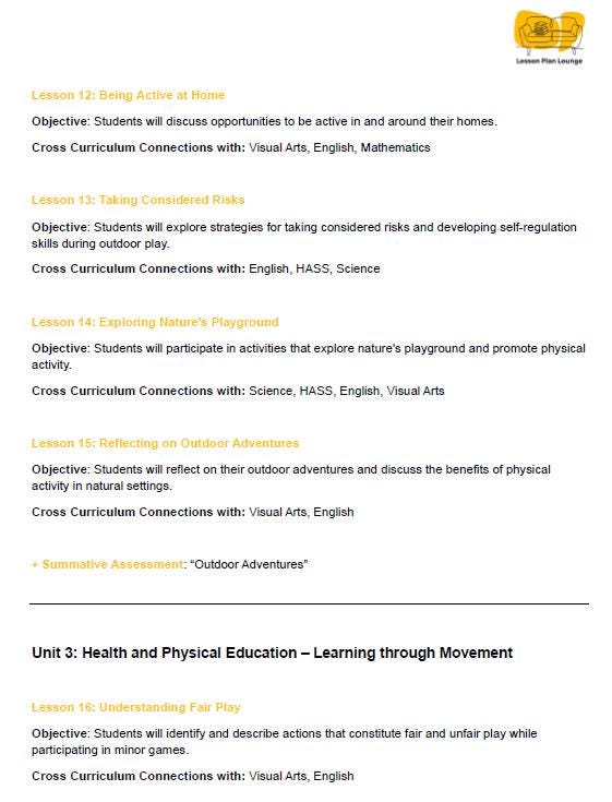 Lesson Plan Lounge - Lesson Plans Health Physical Education – Movement, Physical Activity, Health Education - Foundation Year/ Prep Year/ Kindergarten