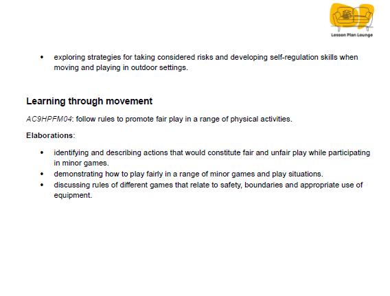 Lesson Plan Lounge - Lesson Plans Health Physical Education – Movement, Physical Activity, Health Education - Foundation Year/ Prep Year/ Kindergarten