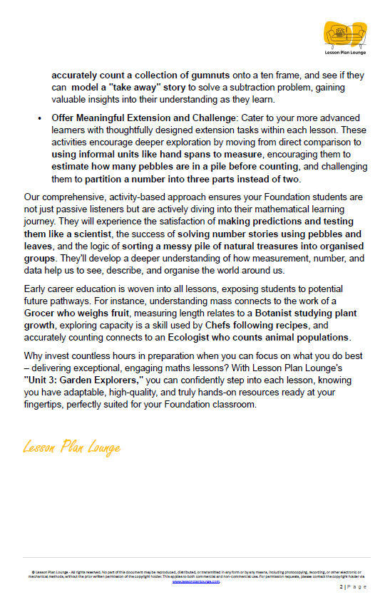 Lesson Plan Lounge - Lesson Plans Mathematics – Number, Algebra, Measurement, Space, Statistics - Foundation Year/ Prep Year/ Kindergarten