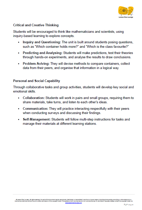 Lesson Plan Lounge - Lesson Plans Mathematics – Number, Algebra, Measurement, Space, Statistics - Foundation Year/ Prep Year/ Kindergarten
