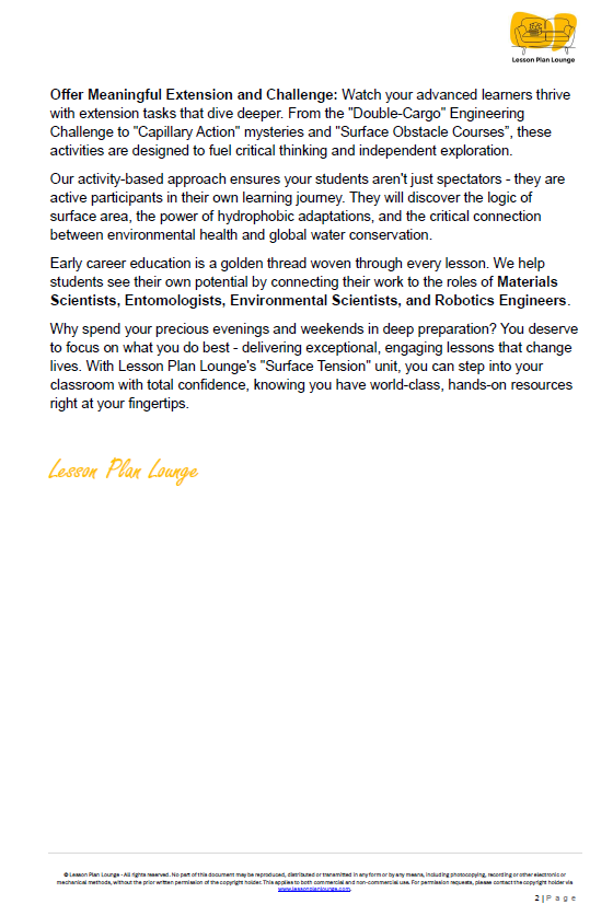 Lesson Plan Lounge - Lesson Plans Physics and Chemistry – Physics and Chemistry Science Lessons – Year/ Grade 3-6Lesson Plan Lounge - Lesson Plans Physics and Chemistry – Surface Tension How Bugs Walk on Water – Year/ Grade 3-6