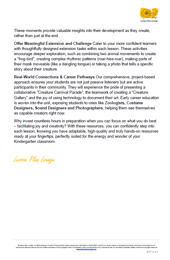 Lesson Plan Lounge - Lesson Plans The Arts Curriculum – Music, Drama, Visual Arts, Dance and Media Arts – Foundation Year/ Kindergarten/ Prep Year