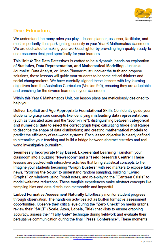 Educational document on Statistics, Data Representation, and Mathematical Modelling for Year 6 Mathematics classroom.