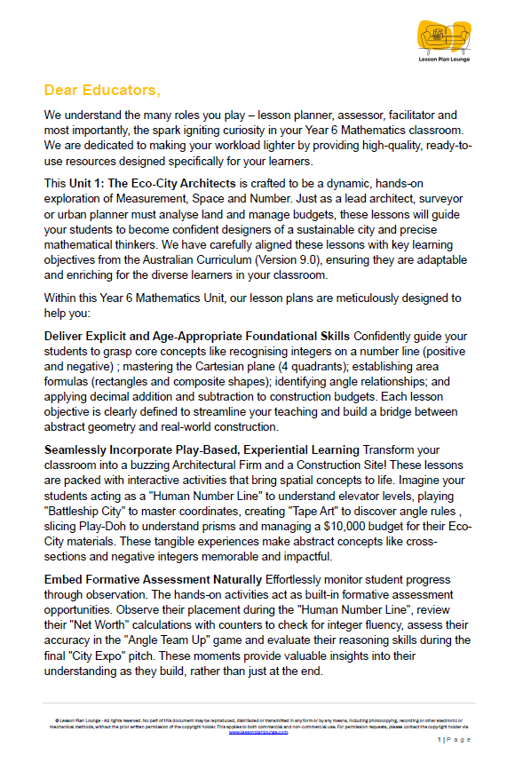 Educational document on teaching measurement, space, and number to Year 6 mathematics students.