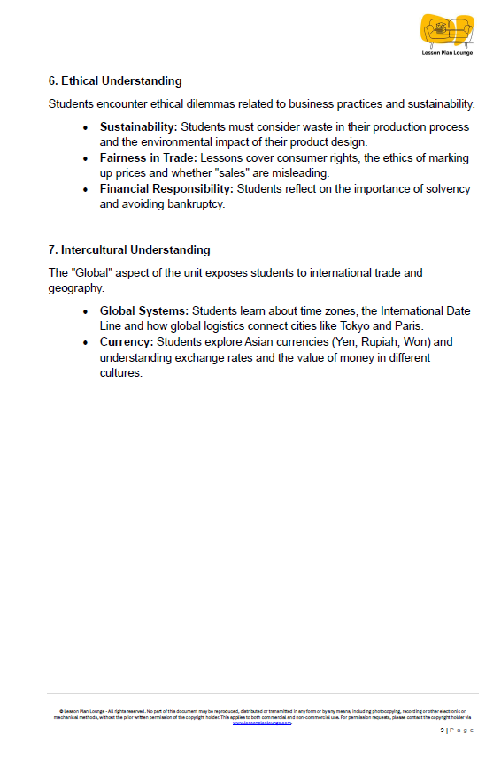 Educational document on ethical understanding and intercultural understanding with a logo at the top.