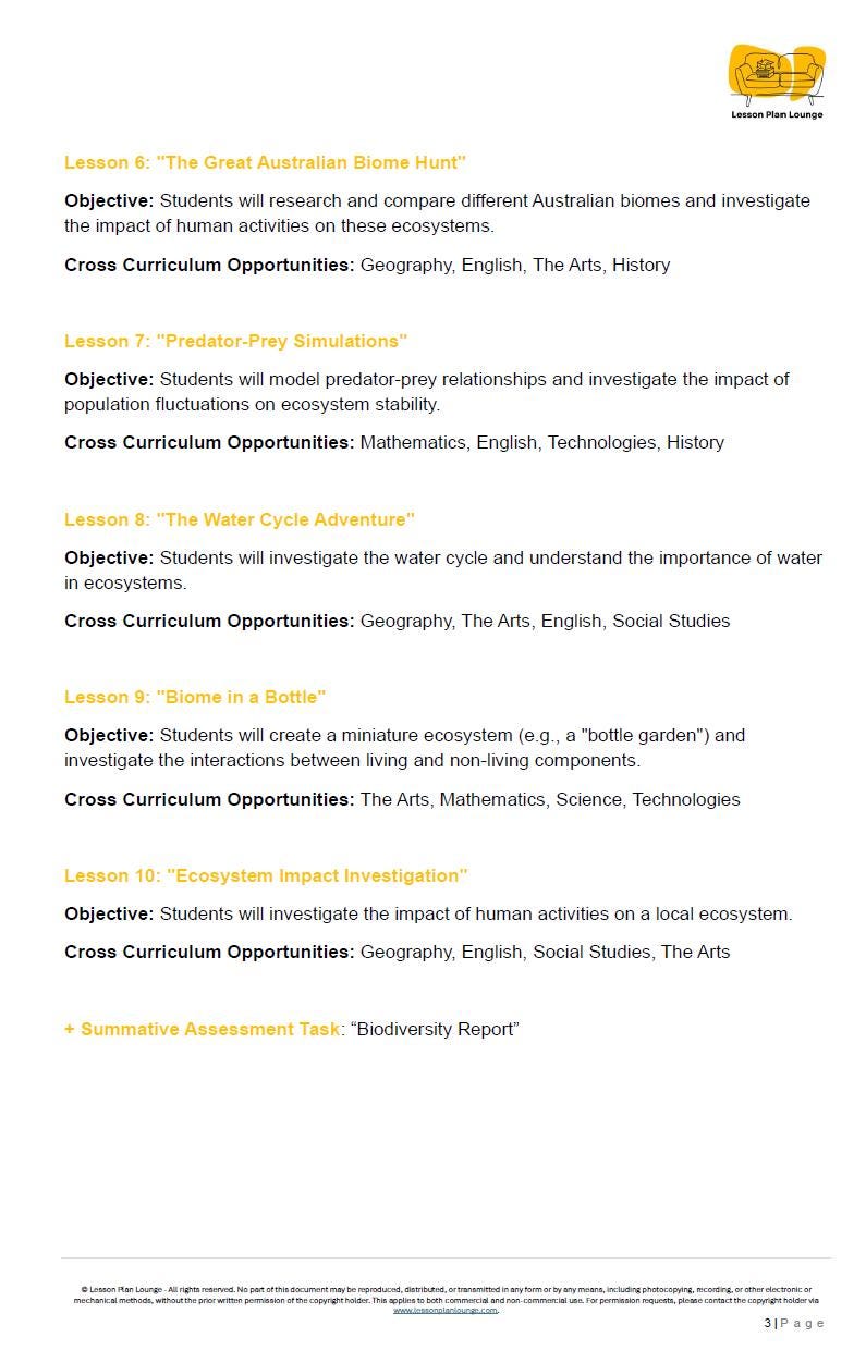 Educational lesson plan with objectives and cross-curricular opportunities on a white background