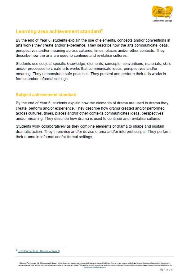 Educational document on learning area achievement standards for drama education.