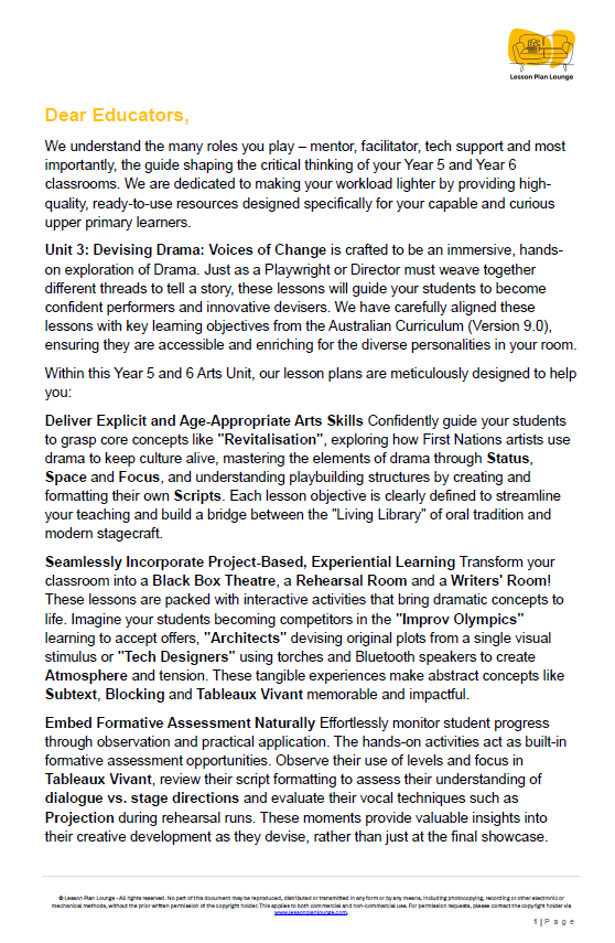 Educational document on devising drama with a logo at the top right corner.