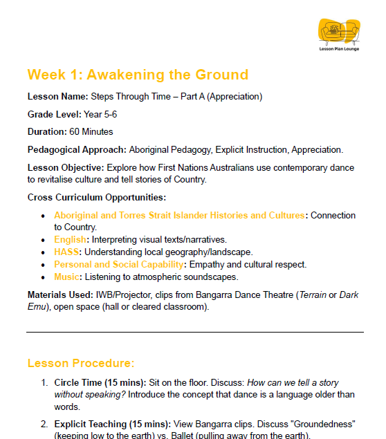 Educational lesson plan for Aboriginal Pedagogy on Steps Through Time, Part A, with details on grade level, duration, and objectives.
