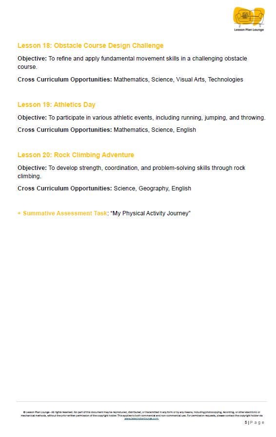 Educational document with lesson outlines and objectives on a white background