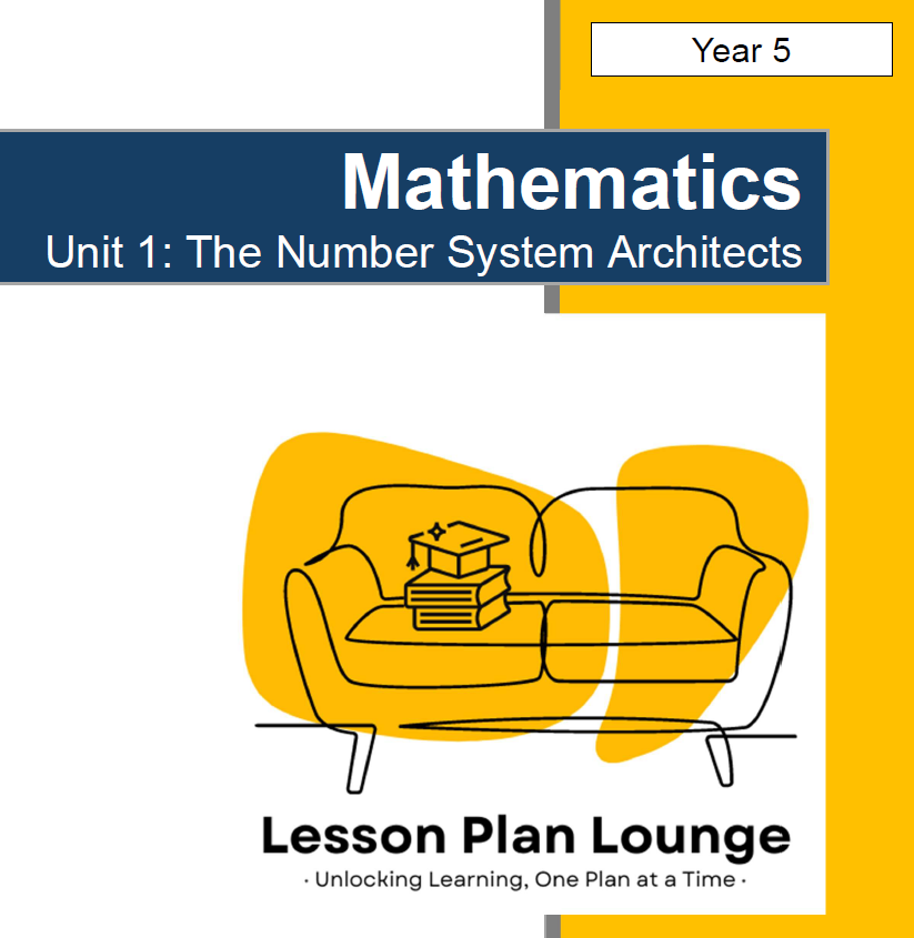 Cover of a mathematics lesson plan book titled 'The Number System Architects' from Lesson Plan Lounge.