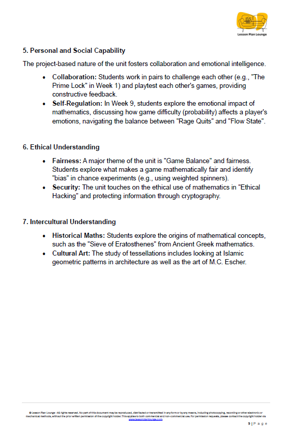 Educational document on personal and social capability, ethical understanding, and intercultural understanding with a logo at the top.