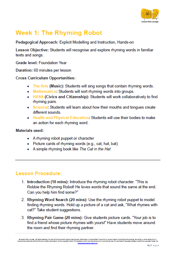 Lesson Plans English - Literature, Literacy, Reading, Writing, Speaking - Foundation Year/ Prep Year/ Kindergarten