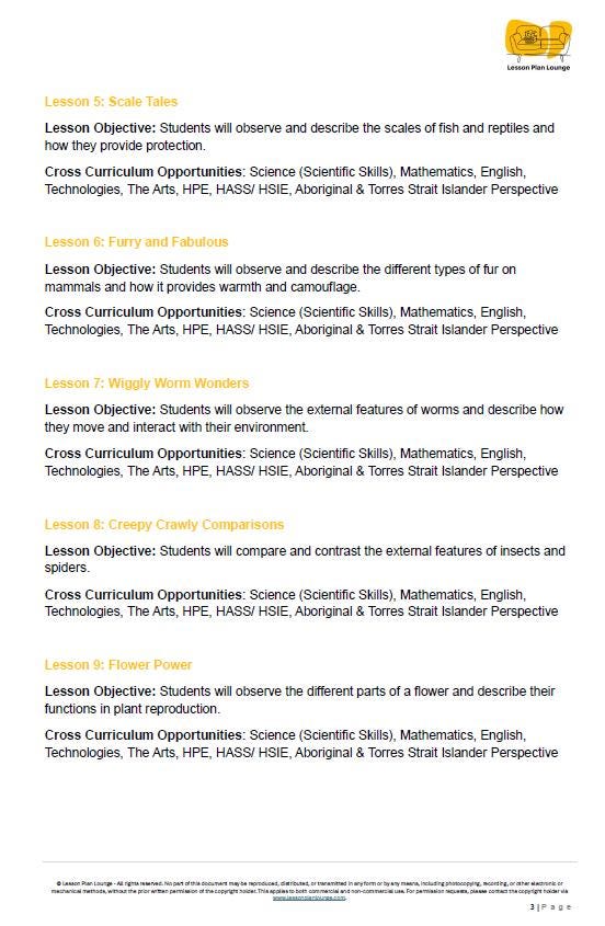 Lesson Plans Science – Biological, Physical and Chemical Sciences - Foundation Year/ Prep Year/ Kindergarten